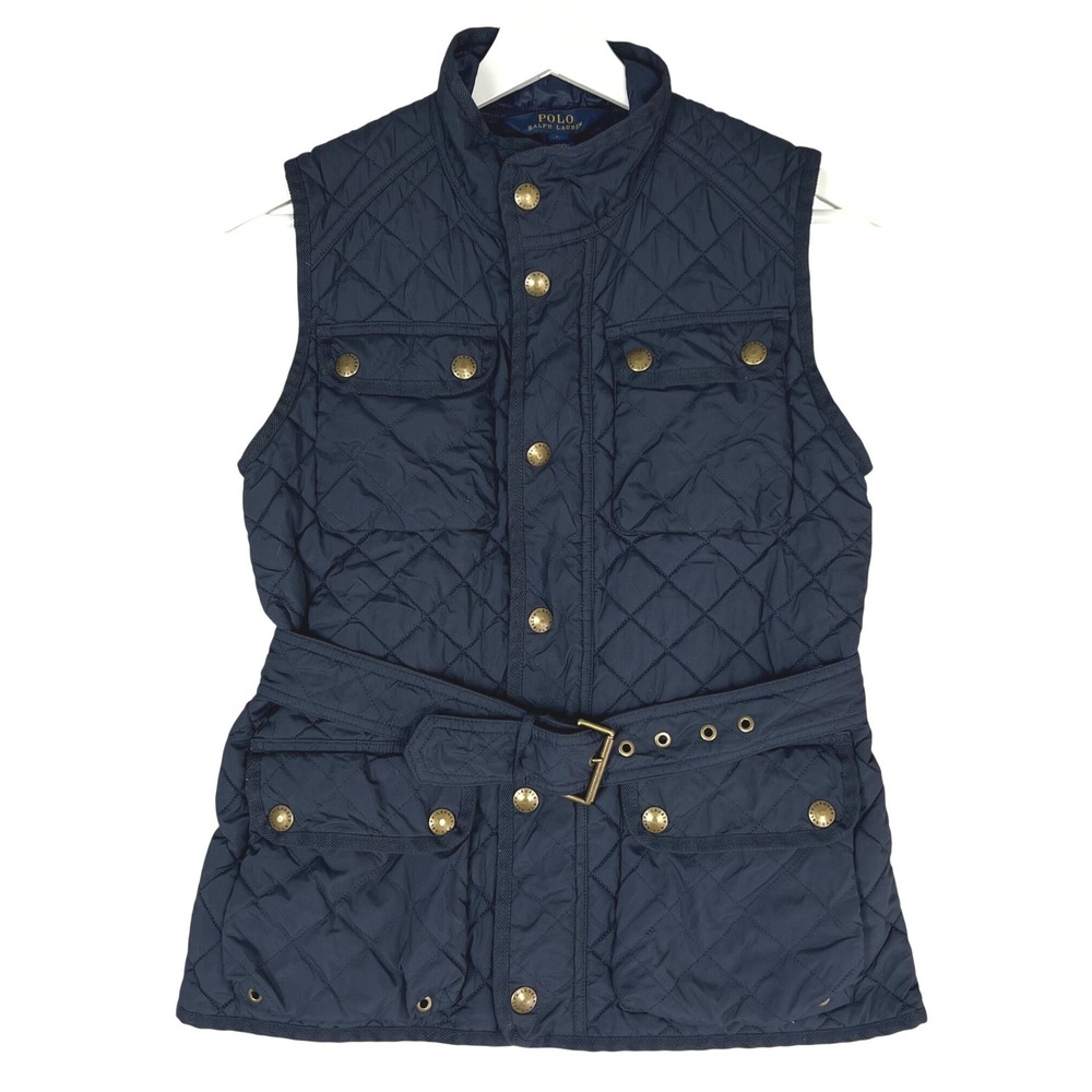 Polo Ralph Lauren Quilted Barn Vest Navy Blue Kids Size L 12 14 Belted Pockets‎